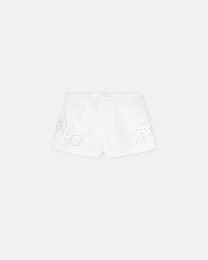 Versace Pants and Shorts Women Embroidered Sangallo Boxer Shorts White