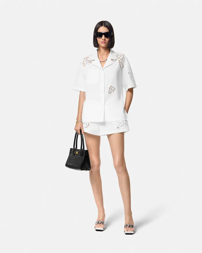 Versace Pants and Shorts Women Embroidered Sangallo Boxer Shorts White