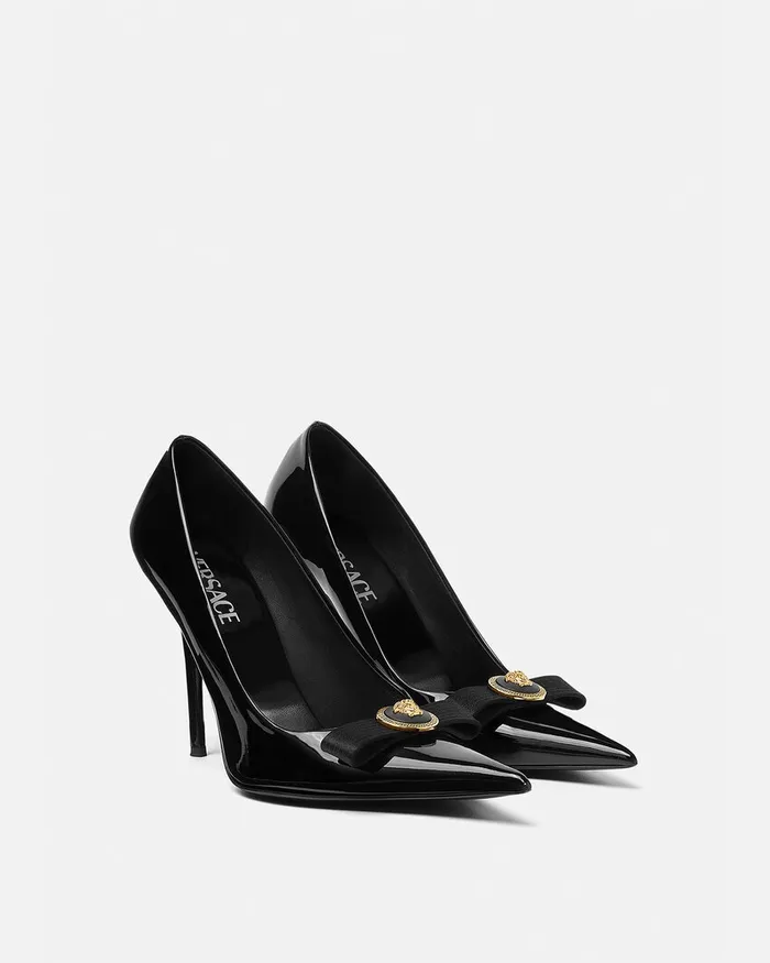 Versace Pumps and Slingbacks Women Gianni Ribbon Patent Pumps 110 Mm Blackgold