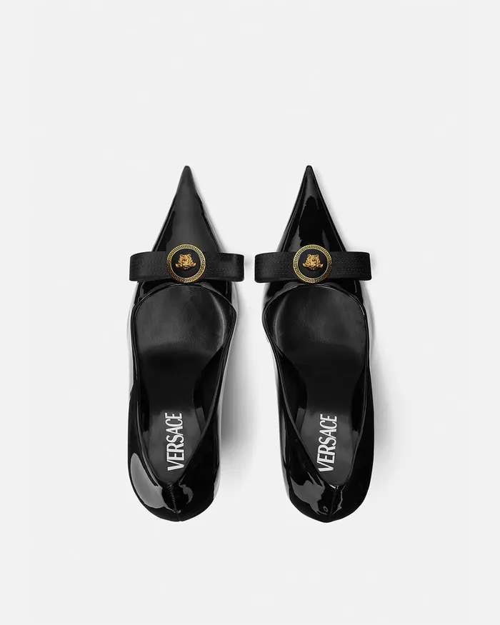 Versace Pumps and Slingbacks Women Gianni Ribbon Patent Pumps 110 Mm Blackgold