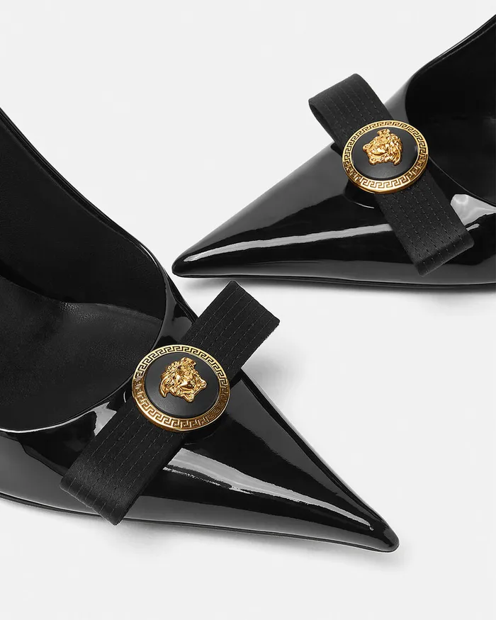 Versace Pumps and Slingbacks Women Gianni Ribbon Patent Pumps 110 Mm Blackgold