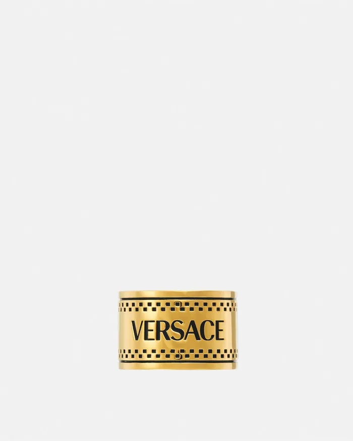 Versace Rings MenWomen 90s Vintage Logo Ring Blackgold