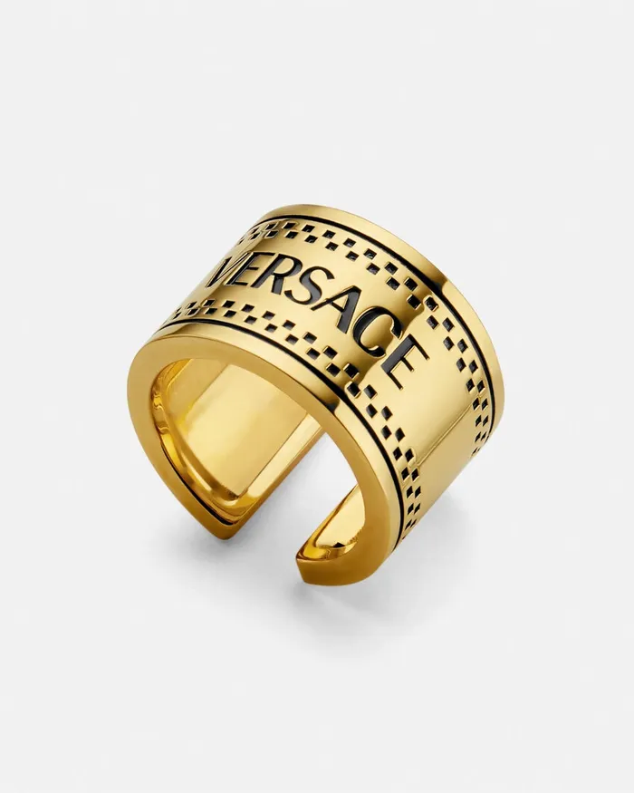 Versace Rings MenWomen 90s Vintage Logo Ring Blackgold