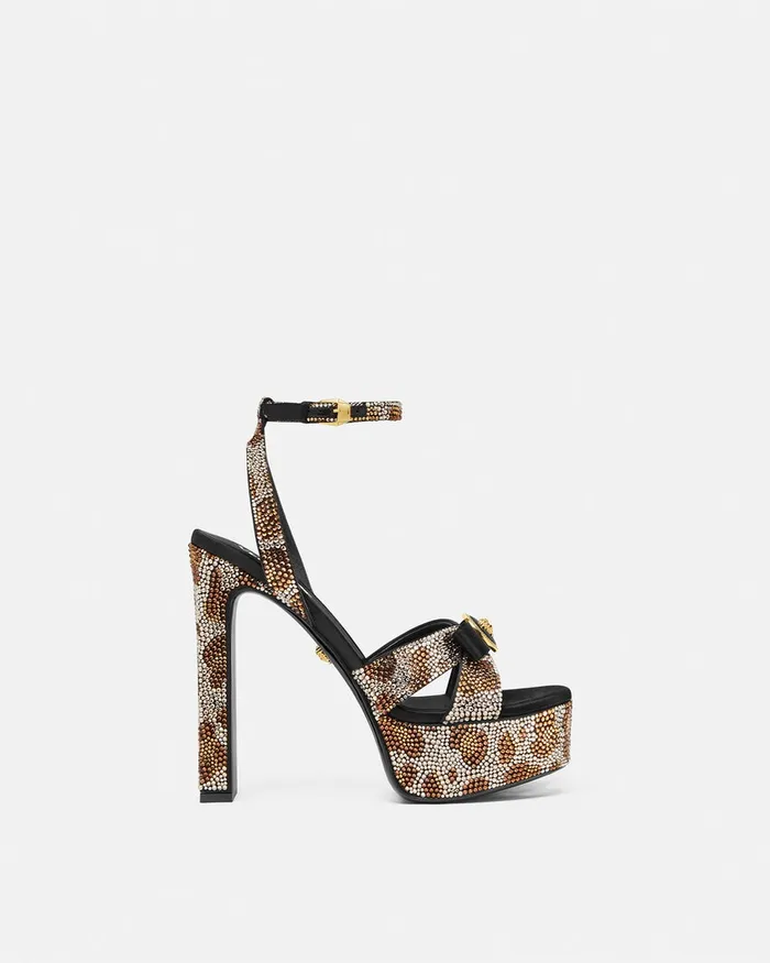 Versace Sandals Women Gianni Ribbon Leopard Sandals 140 Mm Animalier