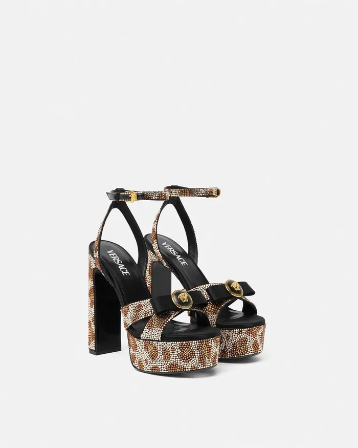 Versace Sandals Women Gianni Ribbon Leopard Sandals 140 Mm Animalier