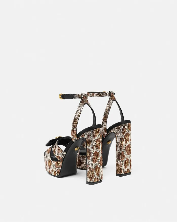 Versace Sandals Women Gianni Ribbon Leopard Sandals 140 Mm Animalier