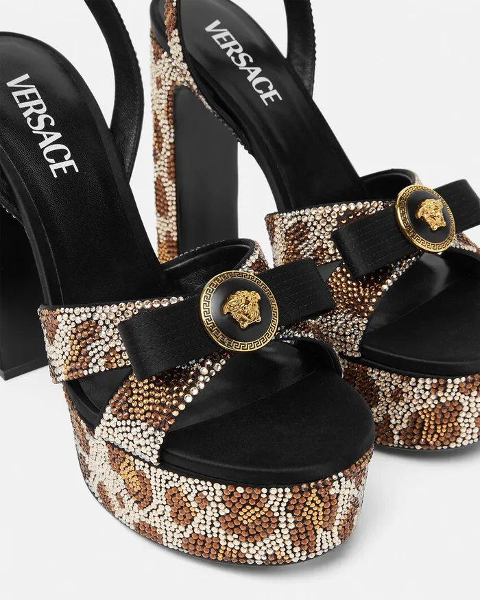 Versace Sandals Women Gianni Ribbon Leopard Sandals 140 Mm Animalier