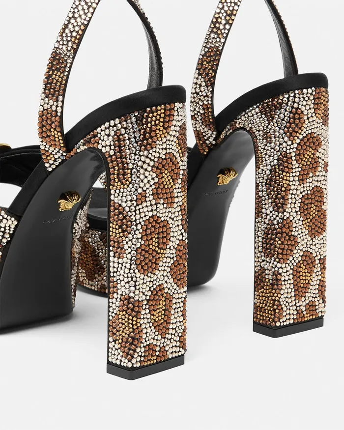 Versace Sandals Women Gianni Ribbon Leopard Sandals 140 Mm Animalier
