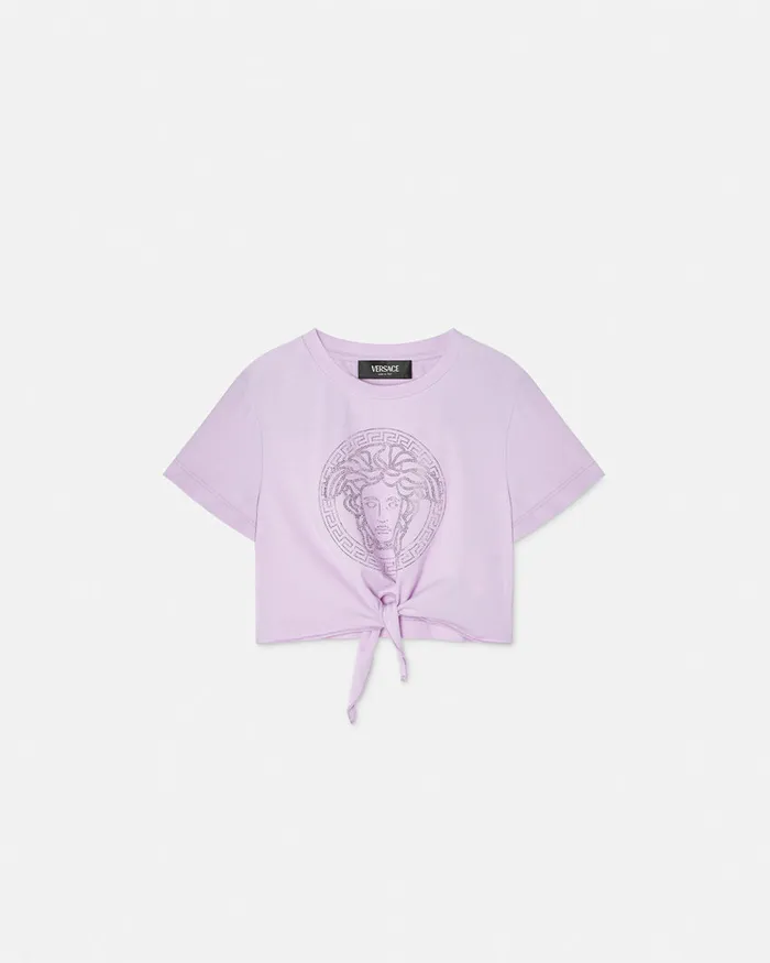 Versace Shirts and Tshirts Kids Crystal Medusa Knotted TShirt Lilac
