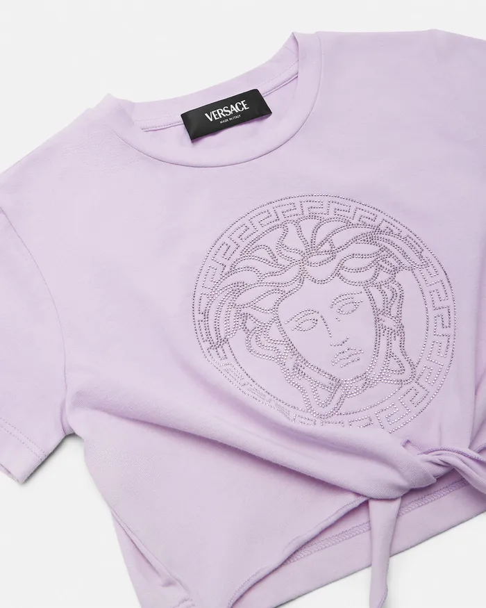Versace Shirts and Tshirts Kids Crystal Medusa Knotted TShirt Lilac