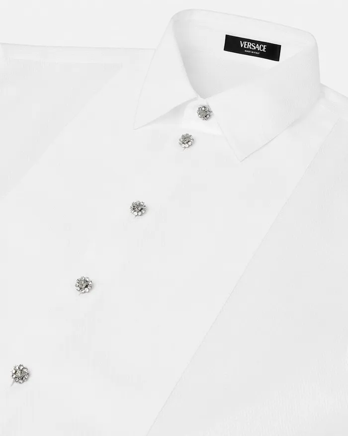 Versace Shirts and Tops WomenMen CrystalButtoned Piqu Formal Shirt White