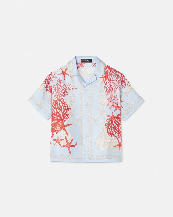 Versace Shirts Kids Barocco Sea Silk Shirt Blueprint