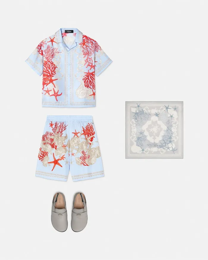 Versace Shirts Kids Barocco Sea Silk Shirt Blueprint