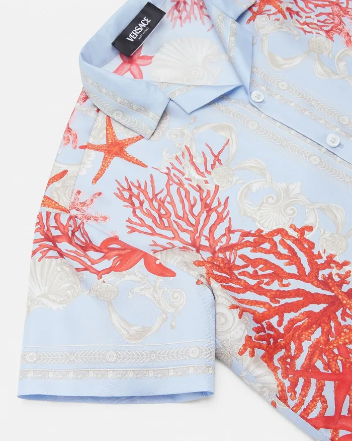 Versace Shirts Kids Barocco Sea Silk Shirt Blueprint