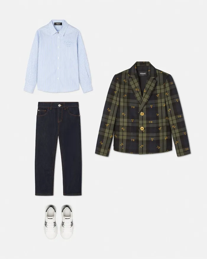 Versace Shirts Kids Oxford Striped Shirt White