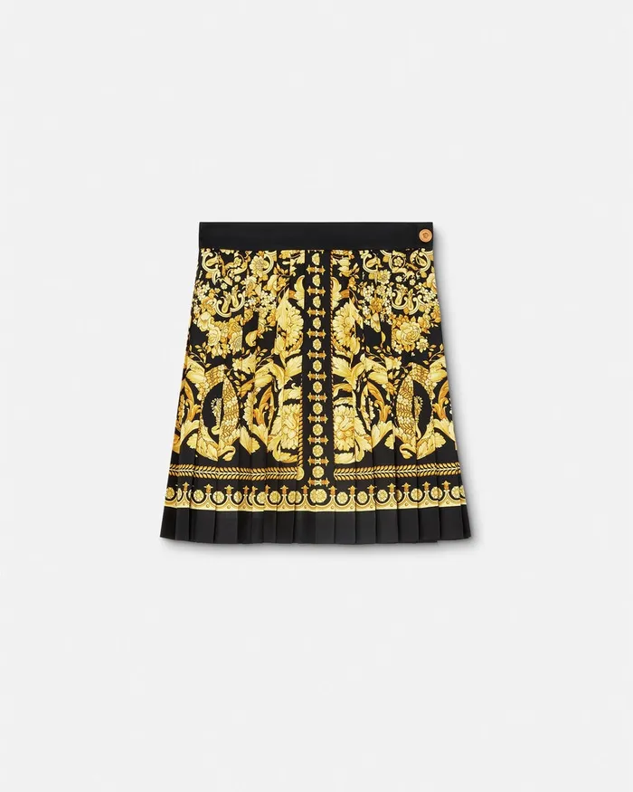 Versace Skirts Women Barocco Pleated Silk Skirt Blackprint