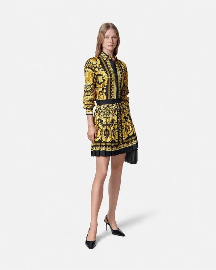 Versace Skirts Women Barocco Pleated Silk Skirt Blackprint