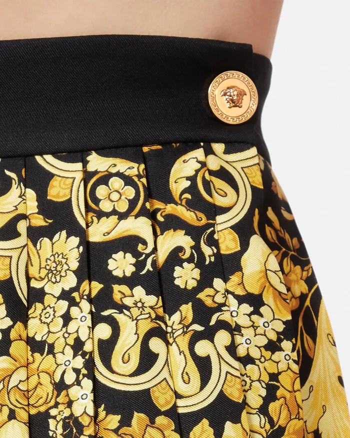 Versace Skirts Women Barocco Pleated Silk Skirt Blackprint