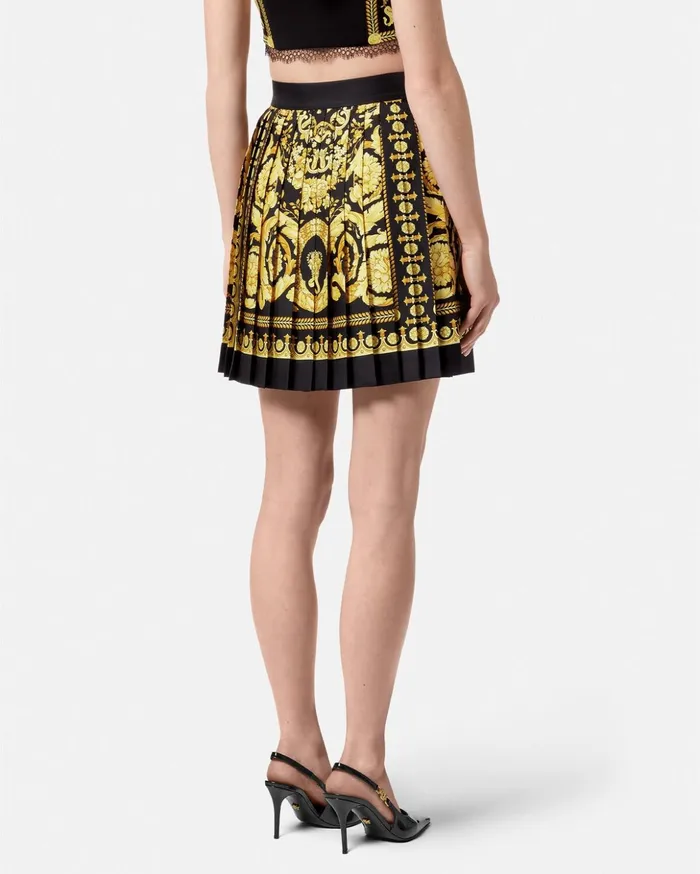 Versace Skirts Women Barocco Pleated Silk Skirt Blackprint