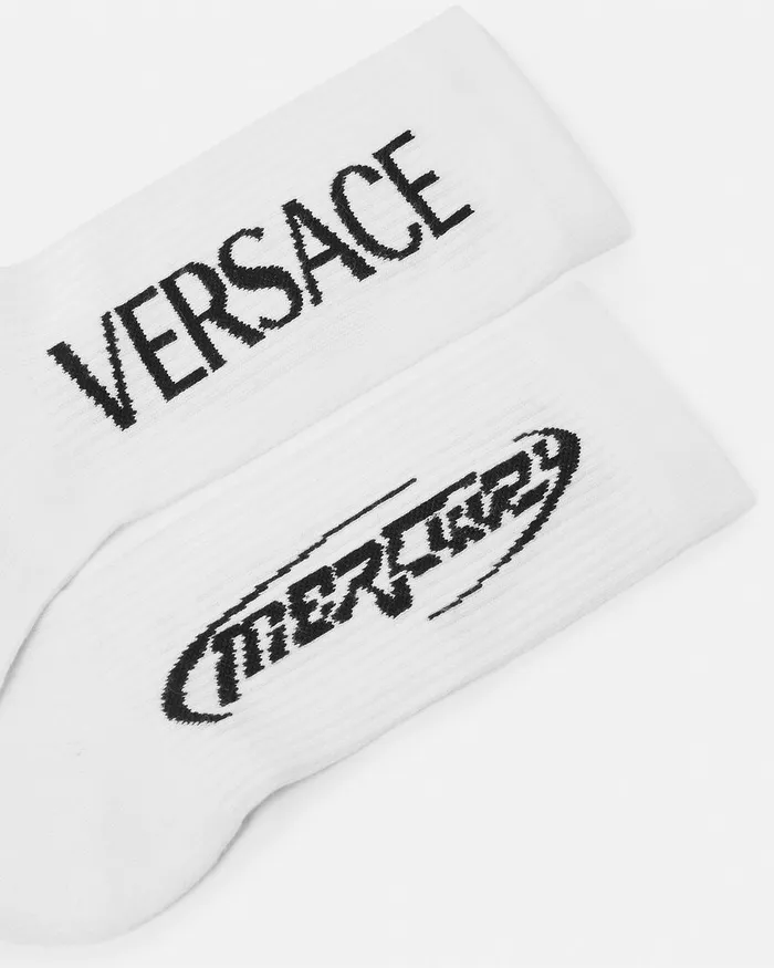 Versace Socks WomenMen Mercury Logo Socks Blackwhite