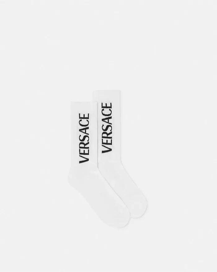 Versace Socks WomenMen Mercury Logo Socks Blackwhite