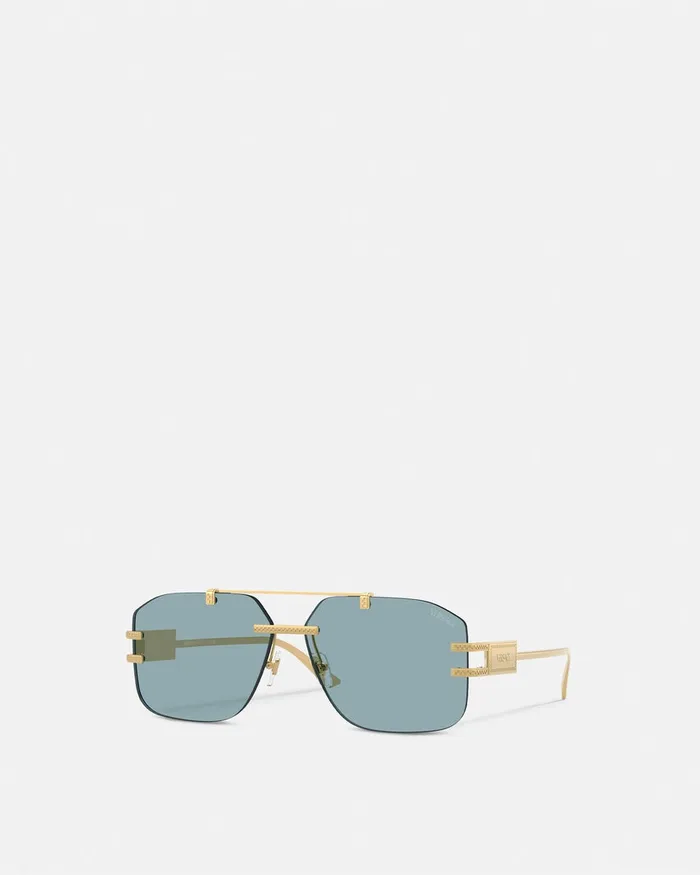 Versace Sunglasses Men Damier Plaque Sunglasses Blackgold