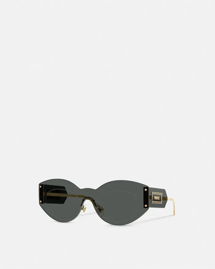 Versace Sunglasses Women Damier Plaque Shield Sunglasses Blackgold