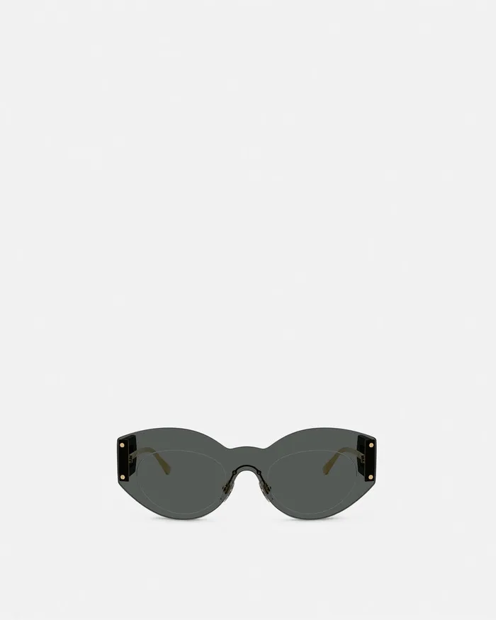 Versace Sunglasses Women Damier Plaque Shield Sunglasses Blackgold