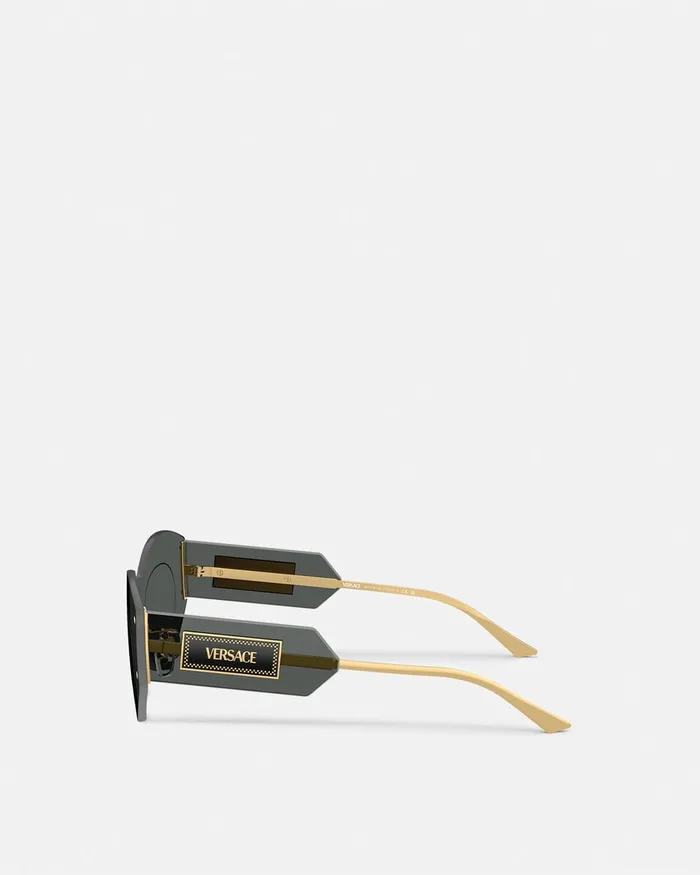 Versace Sunglasses Women Damier Plaque Shield Sunglasses Blackgold