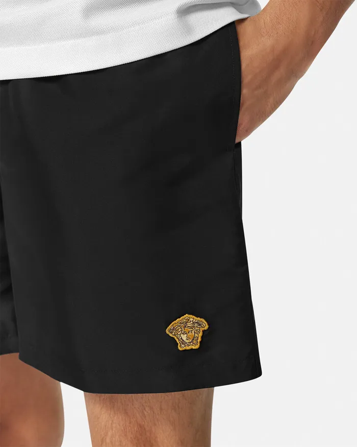 Versace Swimwear Men Embroidered Medusa Swim Boardshorts Black