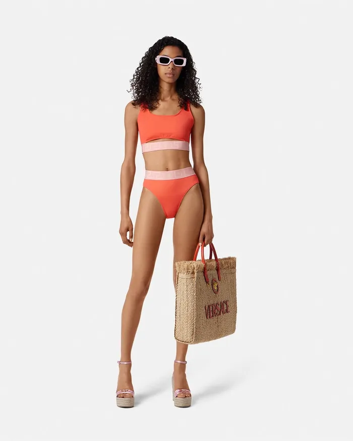 Versace Swimwear Women Greca Border Bikini Top Coral