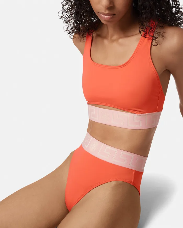 Versace Swimwear Women Greca Border Bikini Top Coral