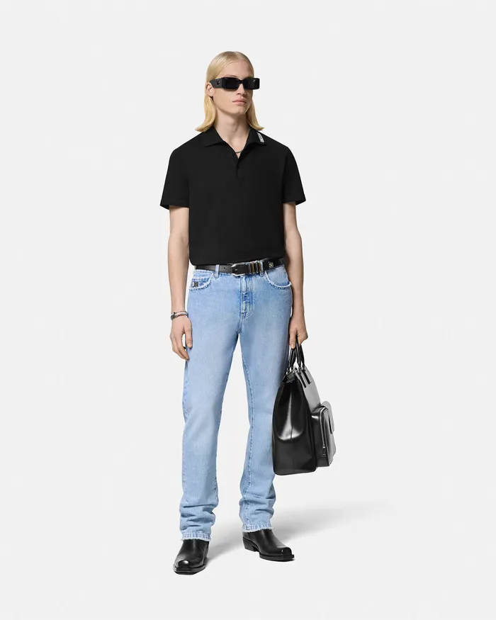 Versace TShirts and Polos Men 90s Vintage Logo Polo Shirt Black