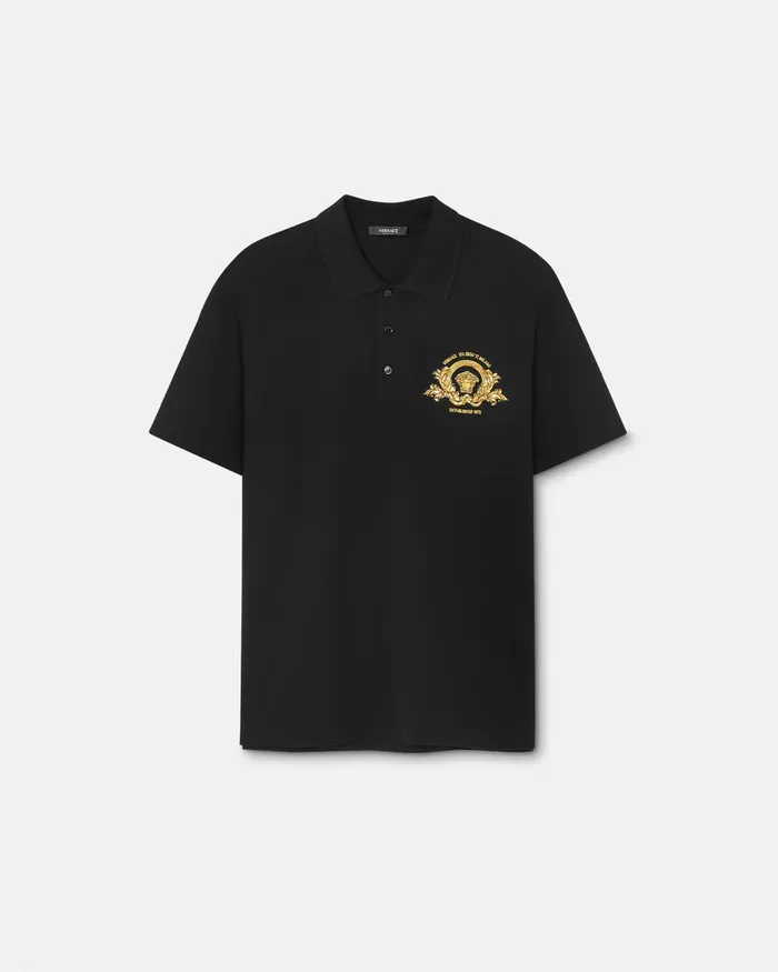 Versace TShirts and Polos Men Embroidered Coupe Blason Polo Shirt Black
