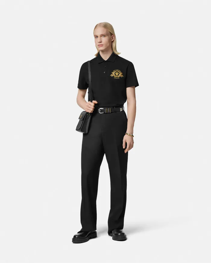 Versace TShirts and Polos Men Embroidered Coupe Blason Polo Shirt Black