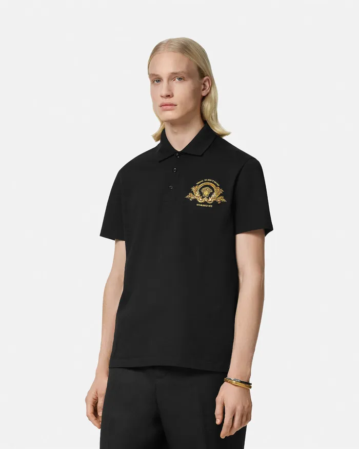 Versace TShirts and Polos Men Embroidered Coupe Blason Polo Shirt Black