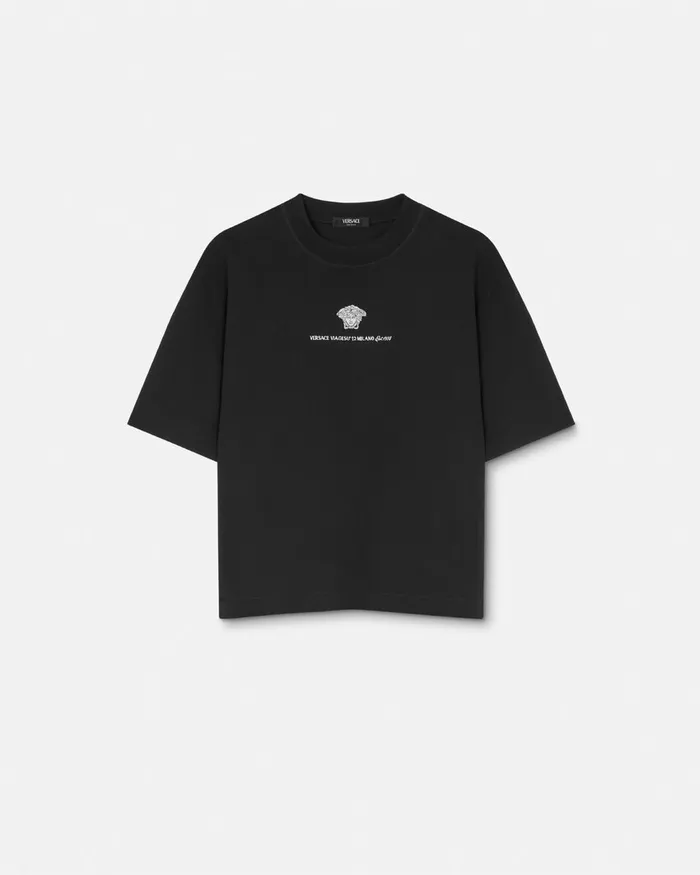 Versace TShirts and Polos Men Embroidered Medusa Milano TShirt Black