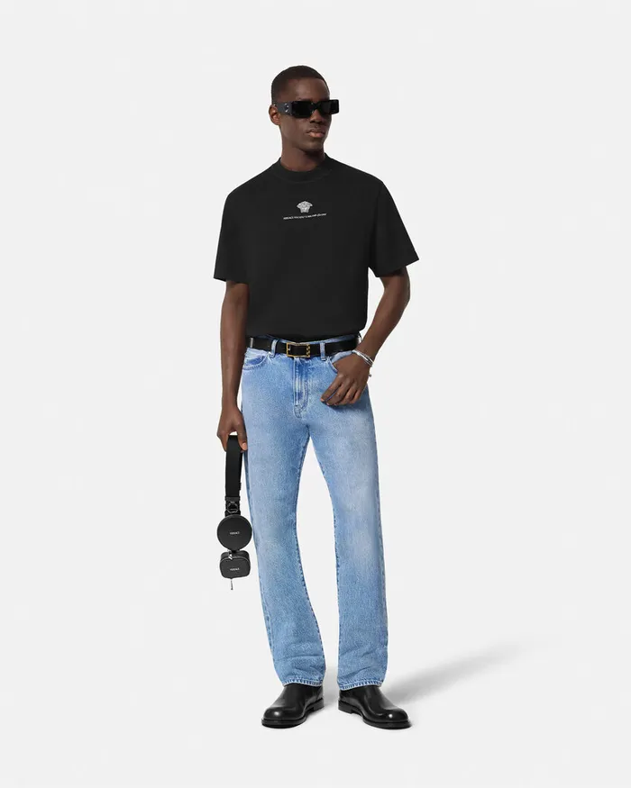 Versace TShirts and Polos Men Embroidered Medusa Milano TShirt Black