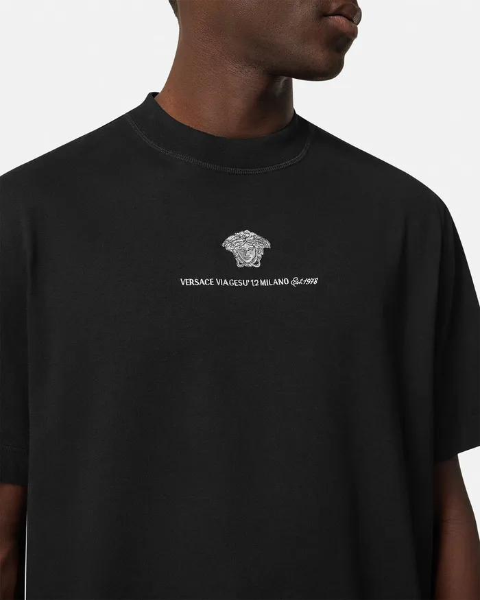 Versace TShirts and Polos Men Embroidered Medusa Milano TShirt Black