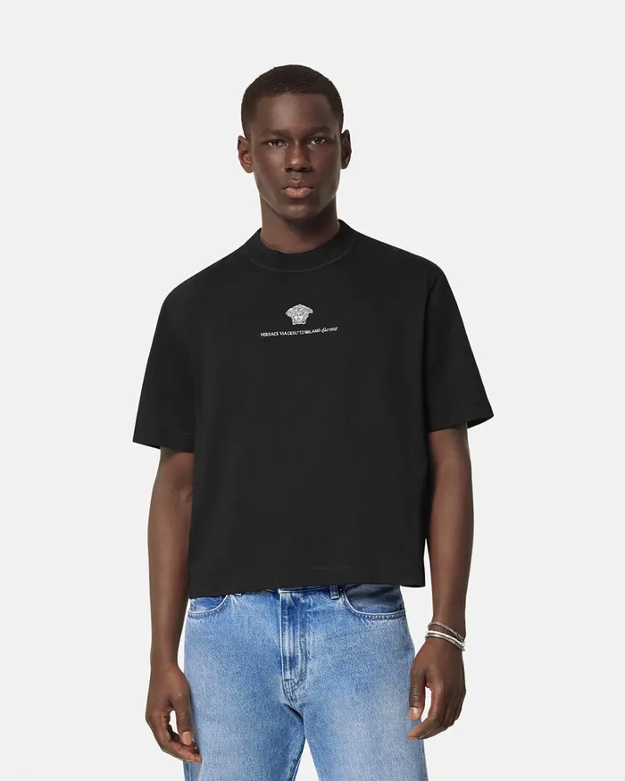 Versace TShirts and Polos Men Embroidered Medusa Milano TShirt Black