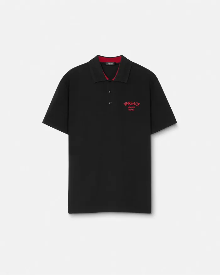 Versace TShirts and Polos Men Embroidered Milano Stamp Polo Shirt Black