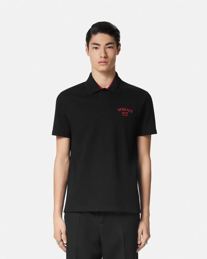 Versace TShirts and Polos Men Embroidered Milano Stamp Polo Shirt Black
