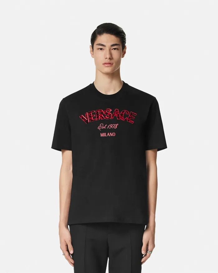 Versace TShirts and Polos Men Embroidered Wild Stamp TShirt Black