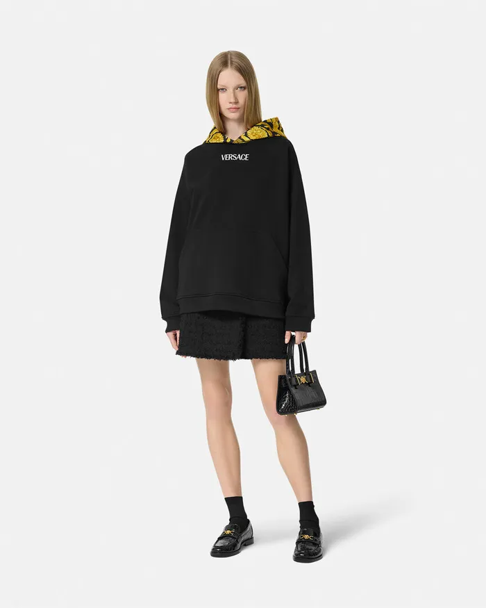 Versace TShirts and Sweatshirts Women Barocco Paneled Hoodie Blackprint