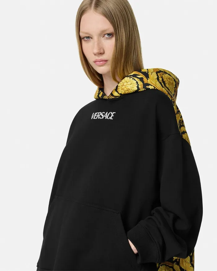 Versace TShirts and Sweatshirts Women Barocco Paneled Hoodie Blackprint