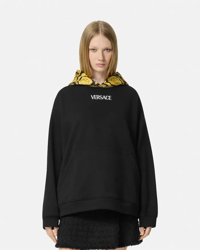 Versace TShirts and Sweatshirts Women Barocco Paneled Hoodie Blackprint