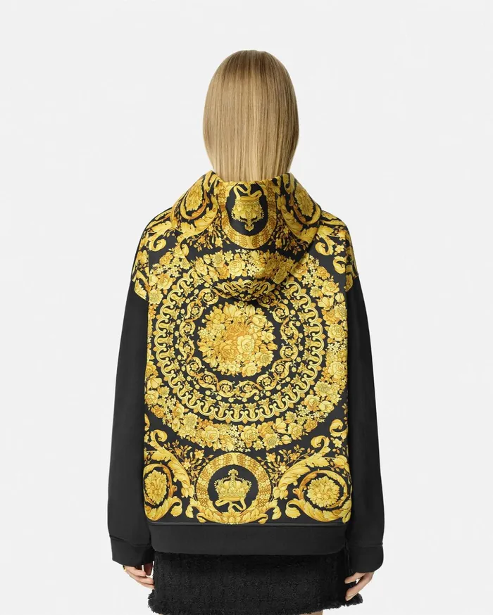 Versace TShirts and Sweatshirts Women Barocco Paneled Hoodie Blackprint