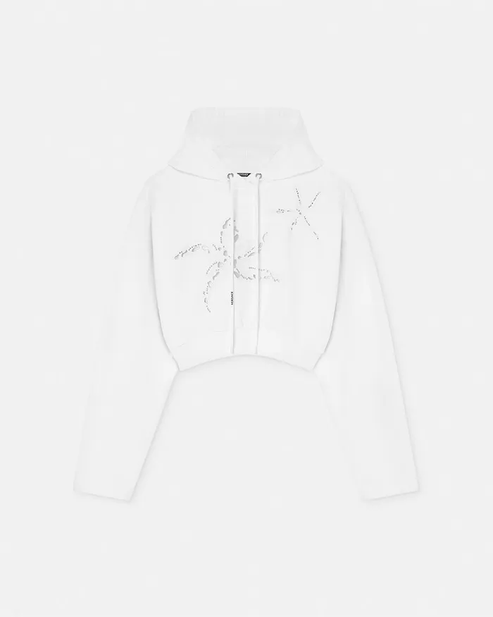 Versace TShirts and Sweatshirts Women Embroidered Crop Hoodie White