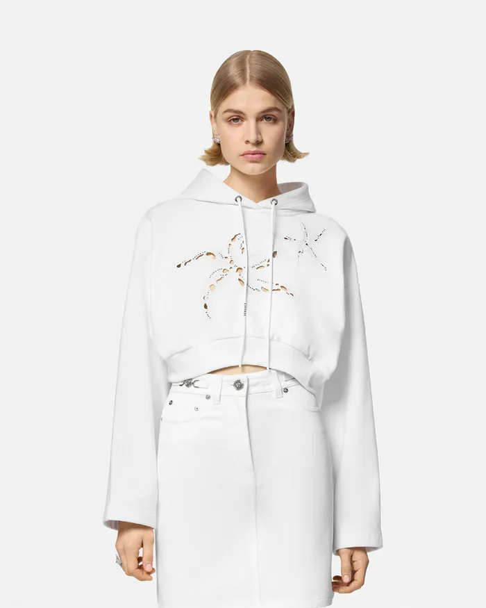Versace TShirts and Sweatshirts Women Embroidered Crop Hoodie White