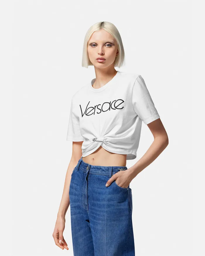 Versace TShirts and Sweatshirts Women Safety Pin 1978 ReEdition Logo TShirt Blackwhite